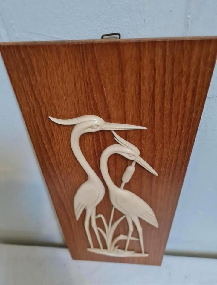Vintage wandversiering vogels Teakhout reigers, Huis en Inrichting, Woonaccessoires | Wanddecoraties, Gebruikt, Ophalen