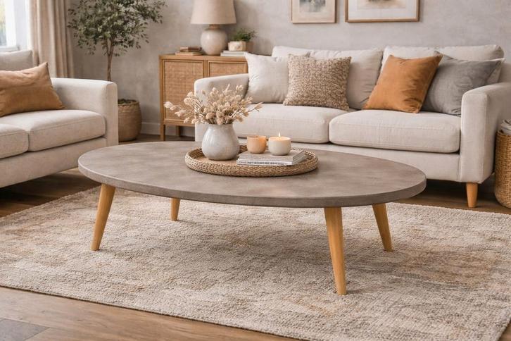 Japandi Salontafel Betonlook, Huis en Inrichting, Tafels | Salontafels, Nieuw, Minder dan 50 cm, 100 tot 150 cm, 100 tot 150 cm