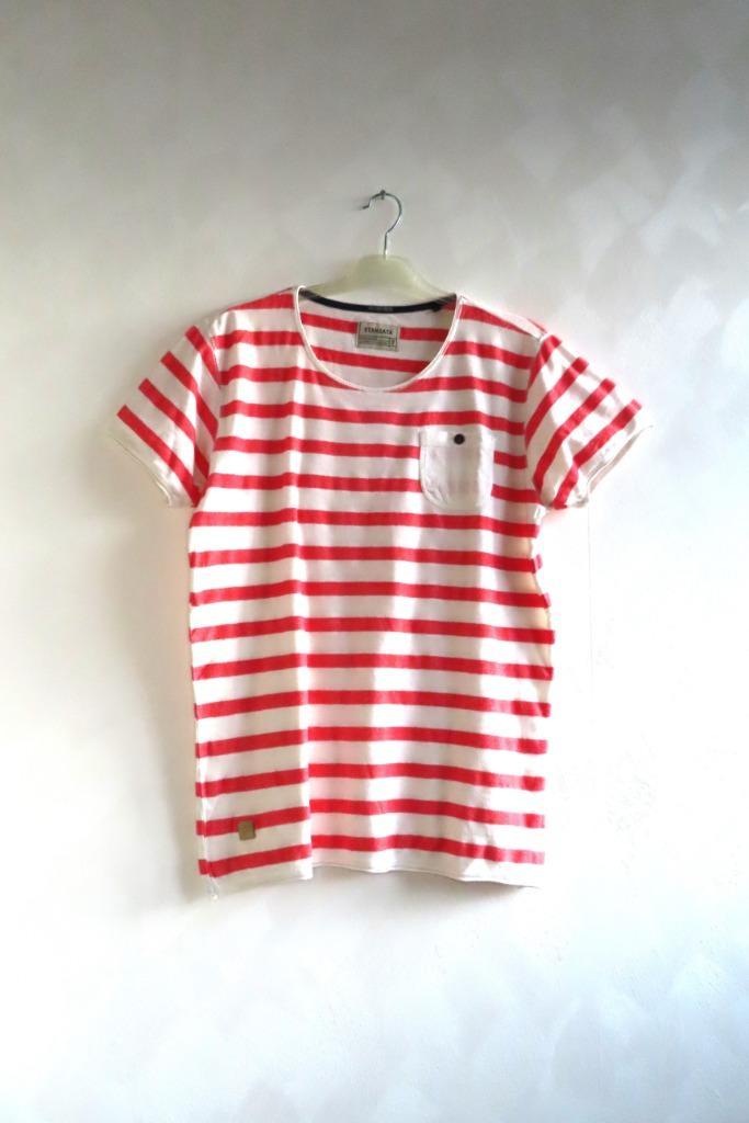 T-Shirt Streep Wit Roze Rood Stangata mt M (G41), Kleding | Heren, T-shirts, Zo goed als nieuw, Maat 48/50 (M), Rood, Ophalen of Verzenden