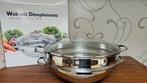 Nieuw grote rvs wok wokpan met damp inzet en glazen deksel, Nieuw, Ophalen of Verzenden, Wok
