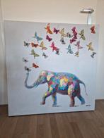 Canvas schilderij olifant met 3D vlinders 95x95 cm, Ophalen