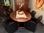 Ovale eethoek met 6 leren fauteuils, Huis en Inrichting, Tafels | Eettafels, Ophalen, Gebruikt, 100 tot 150 cm, 200 cm of meer