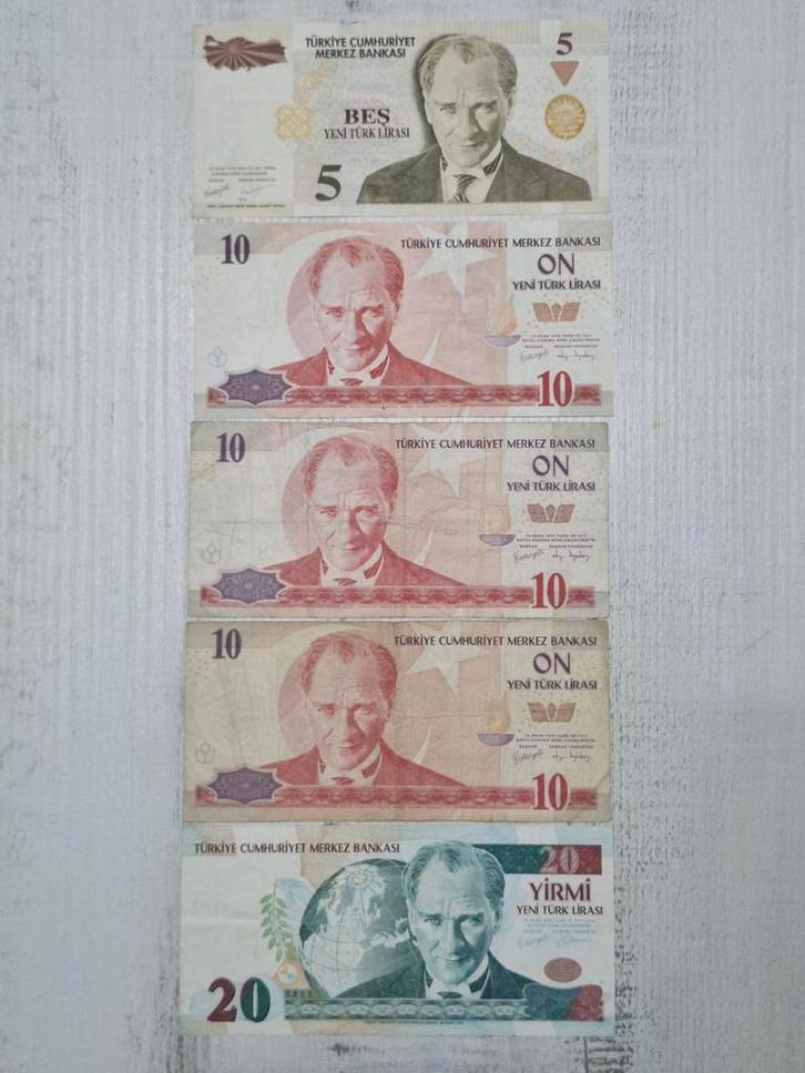 Turkije Lira Bankbiljetten Set 5 stuks, Postzegels en Munten, Bankbiljetten | Europa | Niet-Eurobiljetten, Setje, Overige landen