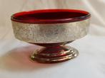 Suikerpot, compoteschaal, glazen schaal antiek rood zilver, Ophalen of Verzenden