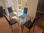 Eet tafel van gehard glas met 4 mooie design stoelen, Ophalen, Zo goed als nieuw