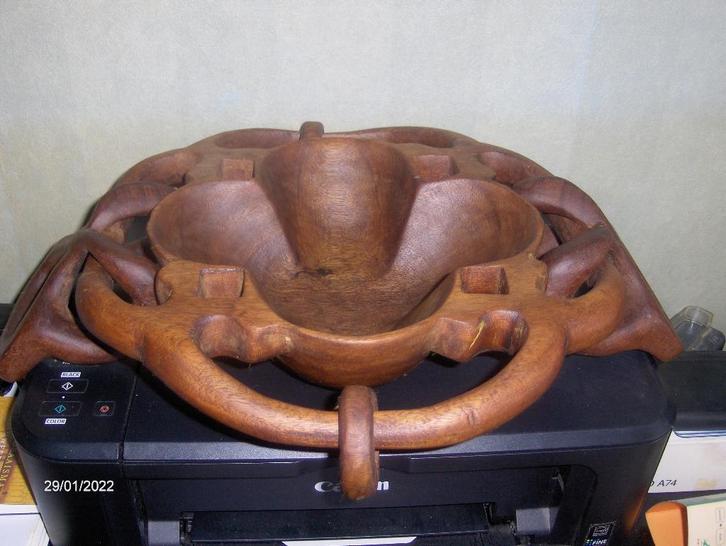 Zuid-Afrikaanse Massief Houten Fruitschaal met 2 Handgrepen., Huis en Inrichting, Woonaccessoires | Schalen en Manden, Nieuw, Schaal