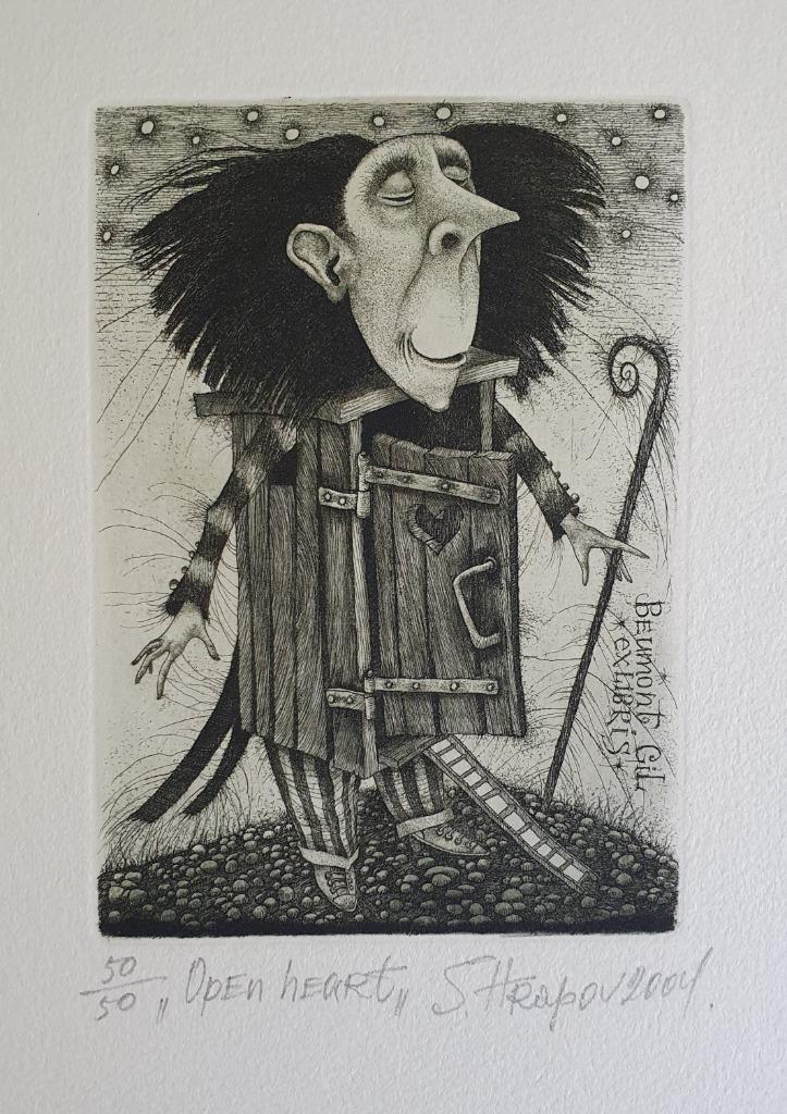Exlibris / Ex libris S. Hrapov, Open heart, Antiek en Kunst, Kunst | Etsen en Gravures, Verzenden