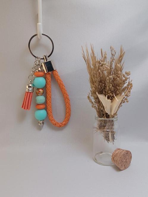 Beadable tassenhanger/sleutelhanger oranje-turqoise, Verzamelen, Sleutelhangers, Nieuw, Ophalen of Verzenden