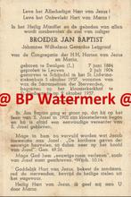 Leijgraaf Johannes 1884 Swolgen 1957 St Oedenrode br Baptist, Bidprentje, Ophalen of Verzenden