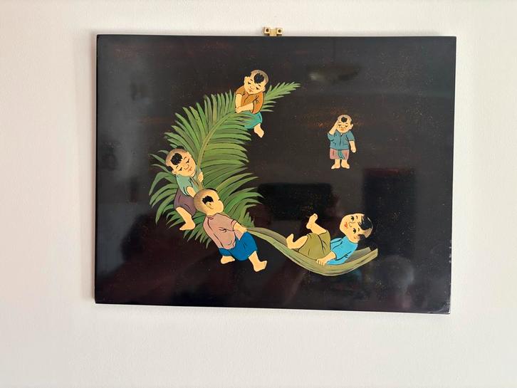 Vietnamese gelakte afbeelding Mai Thu stijl, Antiek en Kunst, Kunst | Overige Kunst, Ophalen of Verzenden