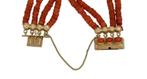 Bloedkoraal antieke 4-strengs armband fraai 14k gouden slot, Ophalen of Verzenden, Goud, Armband, Met edelsteen
