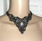 Halsketting gothic choker met kant en camé, Nieuw, Overige materialen, Zwart, Verzenden