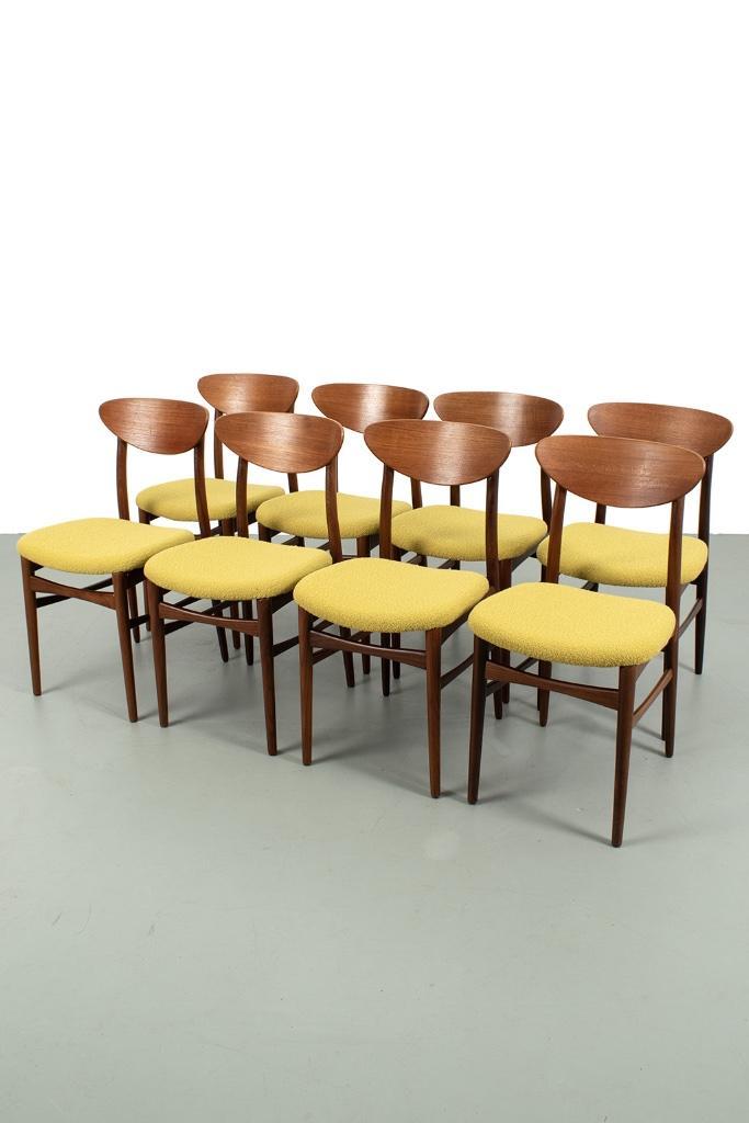 Set van ACHT Deense stoelen in teak geheel gerestaureerd, Huis en Inrichting, Stoelen, Gebruikt, Vijf, Zes of meer stoelen, Hout