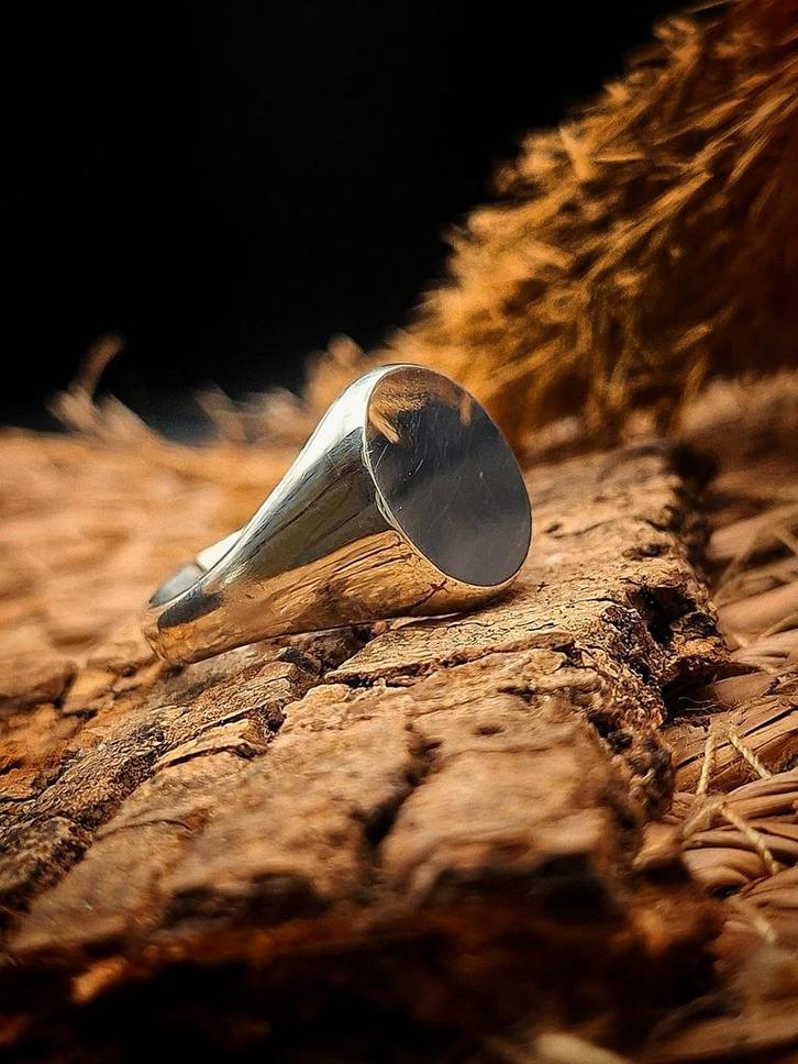 Handgemaakte ovale zilveren zegelring, Sieraden, Tassen en Uiterlijk, Ringen, Zo goed als nieuw, Dame of Heer, 19 tot 20, Zilver