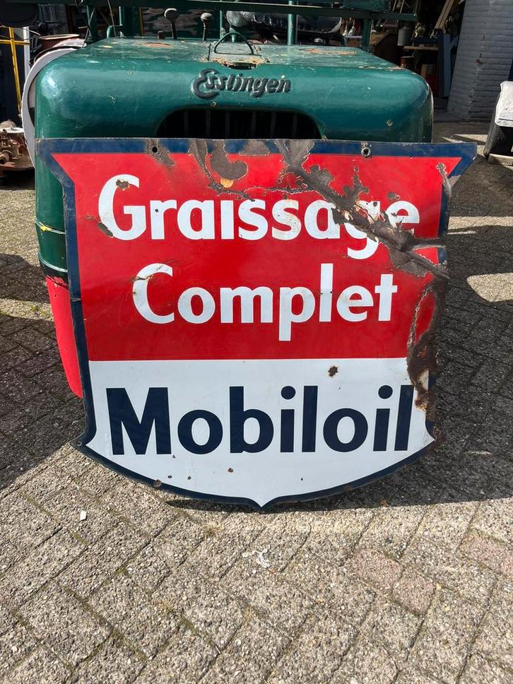 Mobiloil emaille reclamebord, dubbelzijdig en groot., Verzamelen, Merken en Reclamevoorwerpen, Gebruikt, Reclamebord, Ophalen