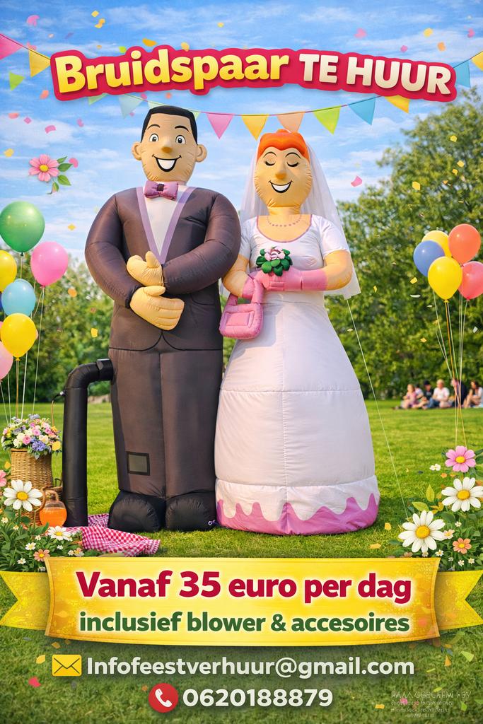 Opblaasbaar bruidspaar te huur 4 meter, Hobby en Vrije tijd, Ophalen