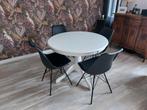 ronde witte eettafel met 4 stoelen, Huis en Inrichting, Tafels | Eettafels, Ophalen, Gebruikt, Rond, 50 tot 100 cm