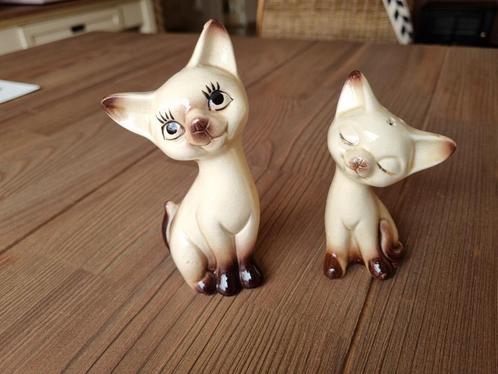 Mooi Vintage Peper Zout Stel Poes Siamees Porselein Japan, Verzamelen, Dierenverzamelingen, Gebruikt, Beeldje of Figuurtje, Hond of Kat