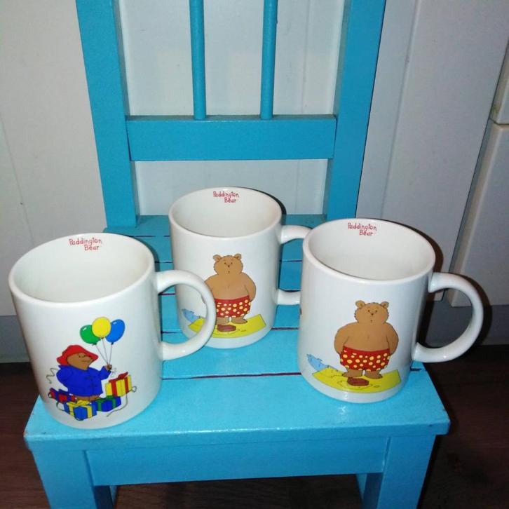 Paddington bekers 3 stuks Douwe Egberts, Huis en Inrichting, Keuken | Servies, Gebruikt, Glas of Glazen, Overige stijlen, Aardewerk