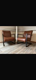 Industriële fauteuils - set van 2, Huis en Inrichting, Fauteuils, Ophalen, Minder dan 75 cm, Leer, Zo goed als nieuw