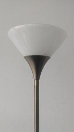 Minimalist vintage messing vloerlamp, Gebruikt, Vintage, Ophalen of Verzenden, Glas