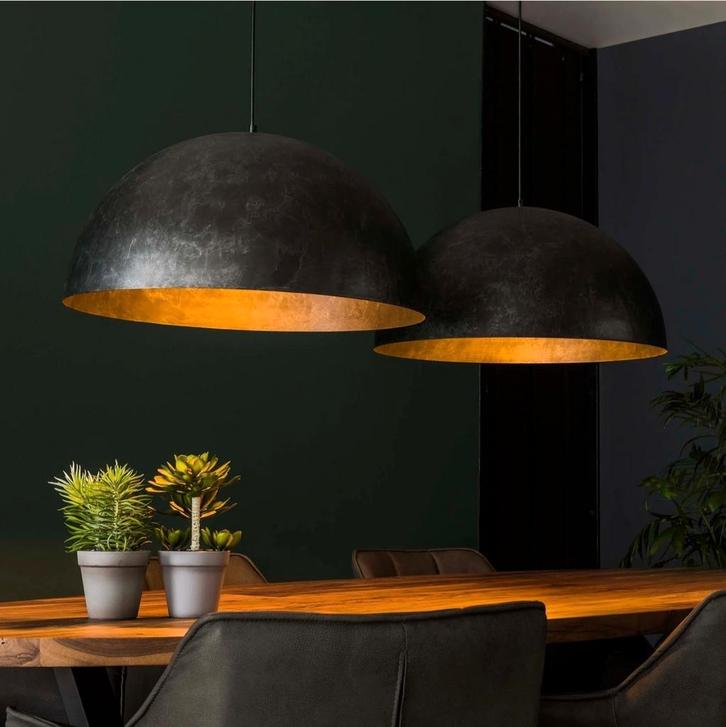 Industriële Dubbele Hanglamp – Antraciet, Huis en Inrichting, Lampen | Hanglampen, Zo goed als nieuw, Ophalen of Verzenden