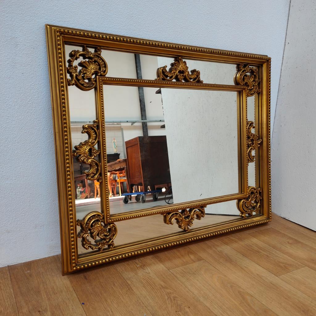 Grote Vintage Goudkleurige spiegel, schouwspiegel 103, Valkenswaard, Info@flashbackfurniture.nl, Flashback Furniture, Ophalen of Verzenden
