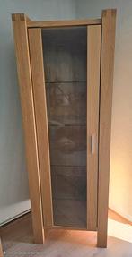 Houten Vitrinekast met Glazen Planken, Ophalen, Minder dan 50 cm, Met deur(en), Eikenhout