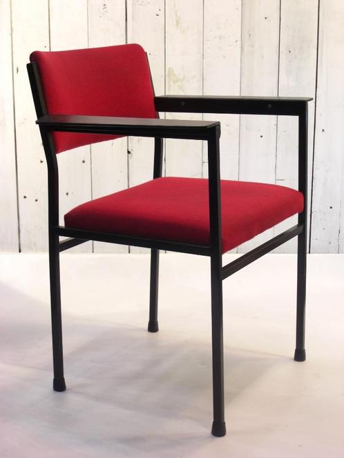4 Martin Visser style vintage eetkamerstoelen, Huis en Inrichting, Stoelen, Gebruikt, Vier, Hout, Metaal, Stof, Overige materialen