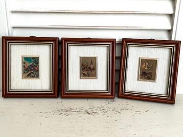 Drie vintage Italiaanse kunstwerkjes schilderij goudfolie beschikbaar voor biedingen