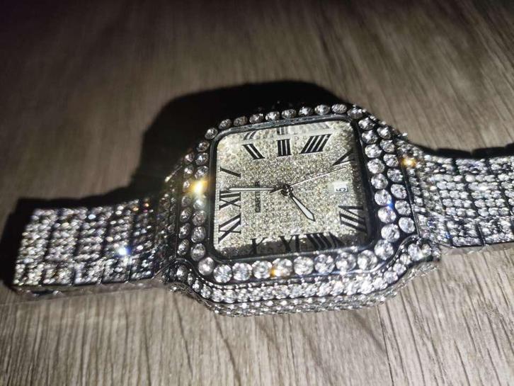 Cartier Santos horloge  volledig bezet met stenen, Sieraden, Tassen en Uiterlijk, Horloges | Heren, Zo goed als nieuw, Polshorloge