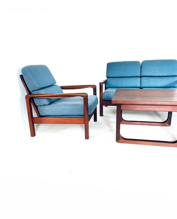 Vintage Deense woonkamerset, Niels Bach ‘70, Huis en Inrichting, Banken | Complete zithoeken, Zo goed als nieuw, Hout, Stof, Ophalen of Verzenden