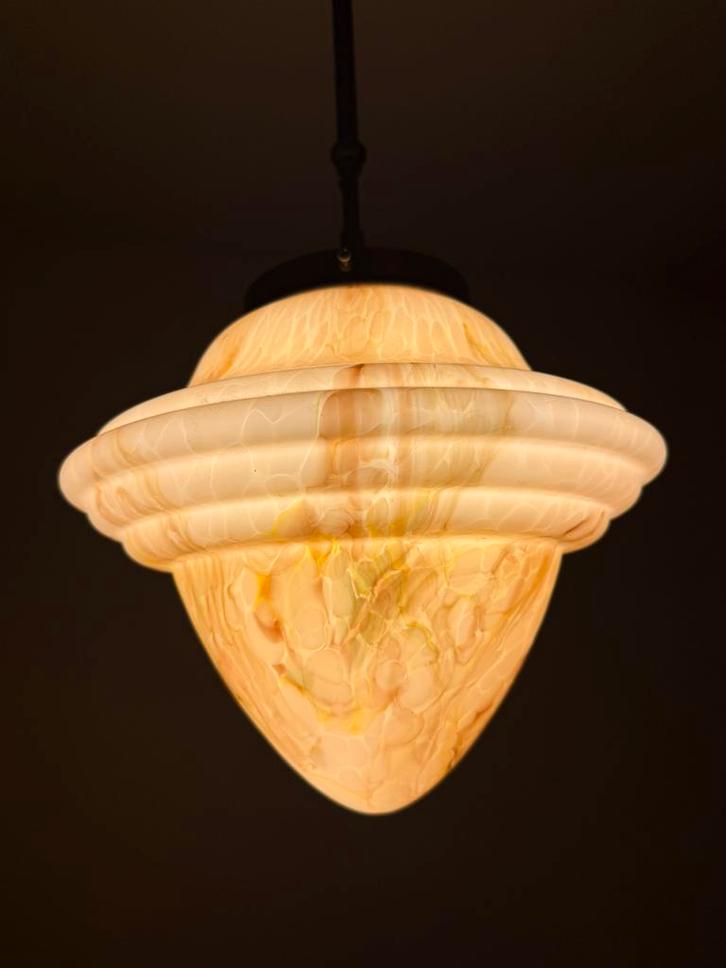 Hanglamp van gemarmerd glas, Huis en Inrichting, Lampen | Hanglampen, Gebruikt, 75 cm of meer, Glas, Ophalen