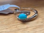 14k witgouden ring met 22 diamanten & turkoois, Gebruikt, Wit, Ophalen of Verzenden, 17 tot 18