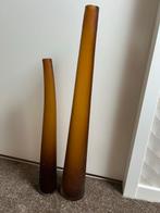 Set van 2 Siervazen - Amberkleurig Glas, Huis en Inrichting, Woonaccessoires | Vazen, Ophalen, Overige kleuren, 75 cm of meer