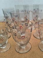 Lotje glas kristal met gravures en emaille bloemen 17 stuks, Ophalen of Verzenden