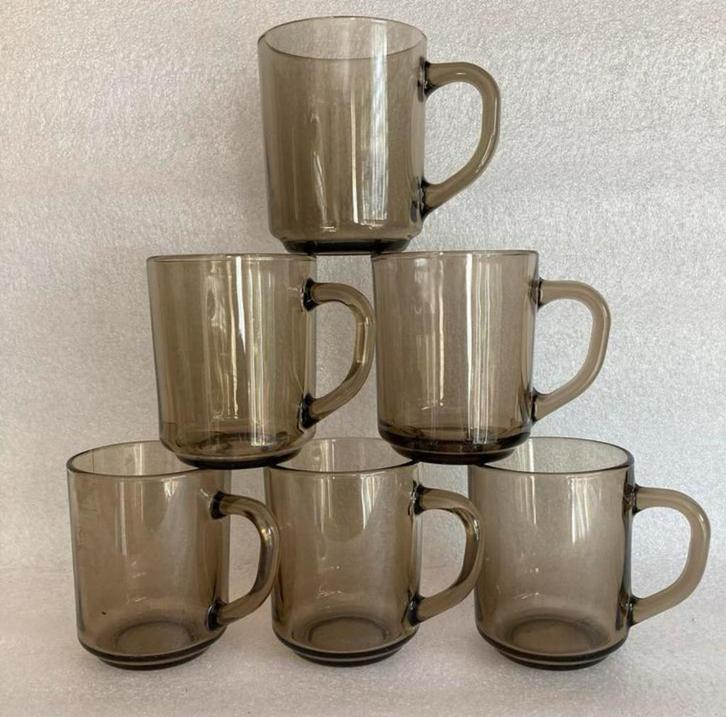 6 vintage rookglas mokken bekers Arcopal France’70, Verzamelen, Retro, Huis en Inrichting, Ophalen of Verzenden
