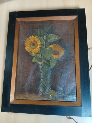Oud schilderij zonnebloemen  beschikbaar voor biedingen