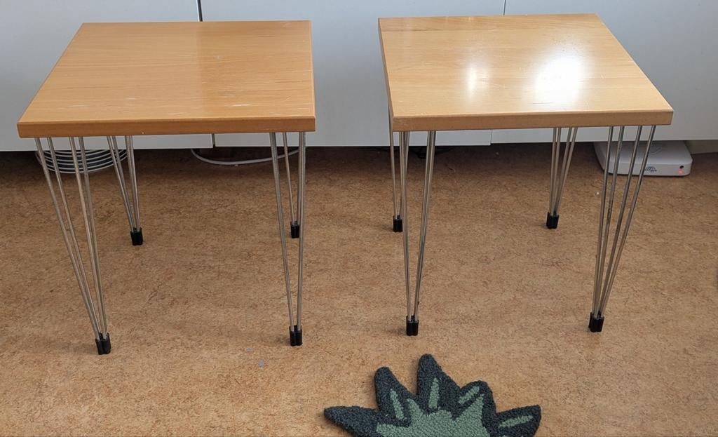 2 bijzettafels Denmark style Jacobsen., Ophalen of Verzenden, Gebruikt, Rechthoekig, Minder dan 55 cm