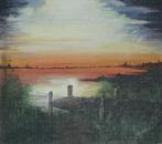 Schilderij , De aanlegsteiger in het Veerse meer.. Zeeland,., Antiek en Kunst, Ophalen of Verzenden