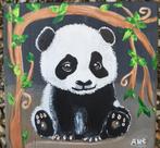 Schilderijtje panda beertje op hout in vrolijk acryl, Antiek en Kunst, Ophalen of Verzenden