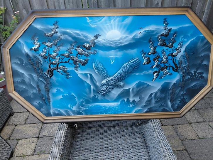 Adelaar Schilderij met Bergen en Watervallen, Antiek en Kunst, Kunst | Schilderijen | Klassiek, Ophalen of Verzenden