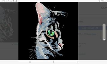Mooie feborduurde poes op lapje stof om zelf te ferwerken beschikbaar voor biedingen
