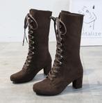 Bruine suede hoge veter dames laarzen veterlaarzen combat, Nieuw, Hoge laarzen, Bruin, Verzenden