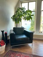 Zwarte lederen fauteuil, Huis en Inrichting, Fauteuils, Minder dan 75 cm, Leer, Ophalen of Verzenden, Zo goed als nieuw