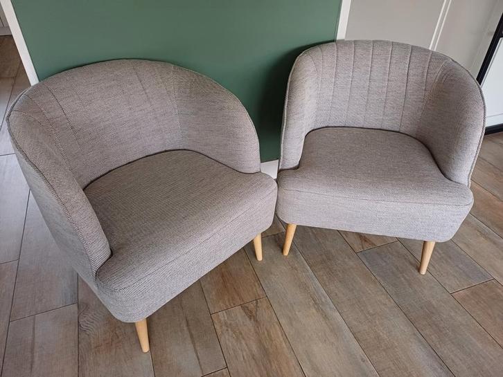 2 IKEA FULLOSA Fauteuils - beige/grijs, Huis en Inrichting, Fauteuils, Zo goed als nieuw, Hout, Stof, 50 tot 75 cm, Minder dan 75 cm