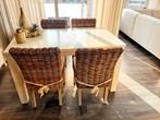 Witte eettafel (140 cm)& 4 rieten stoelen(Eethoek) Den Bosch, Huis en Inrichting, Tafels | Eettafels, Ophalen, Gebruikt, 100 tot 150 cm