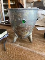 Vintage Messing pot op poten met glazen stenen, Ophalen of Verzenden