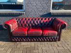 Engelse Chesterfield bank Oxblood rood, Huis en Inrichting, Ophalen of Verzenden, Zo goed als nieuw, Rechthoekig, Leer