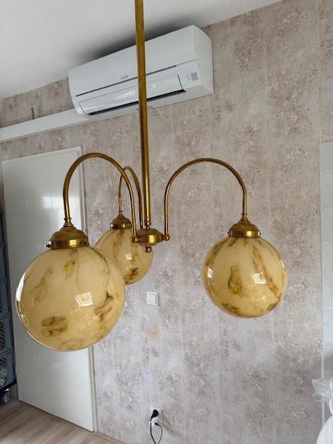 Hanglamp-Art Deco, Huis en Inrichting, Lampen | Hanglampen, Gebruikt, 75 cm of meer, Glas, Metaal, Ophalen